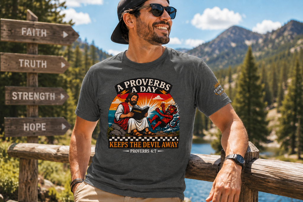 A Proverbs A Day Keeps The Devil Away Shirt | Christian Graphic Tee | Faith Based Streetwear | Proverbs 4:7 Tee | Crowned By Grace