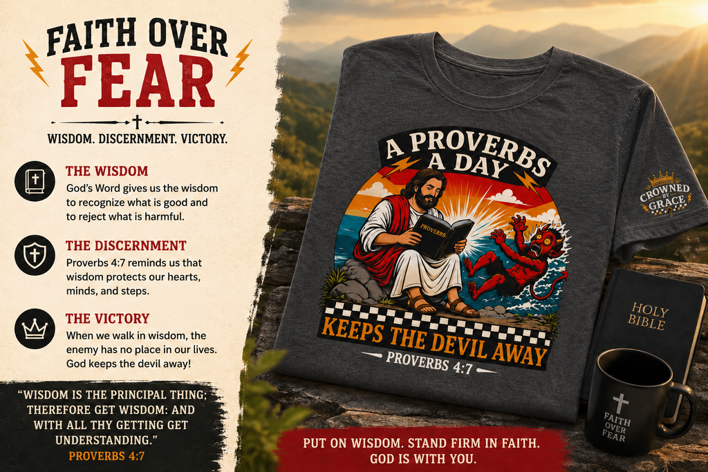 A Proverbs A Day Keeps The Devil Away Shirt | Christian Graphic Tee | Faith Based Streetwear | Proverbs 4:7 Tee | Crowned By Grace