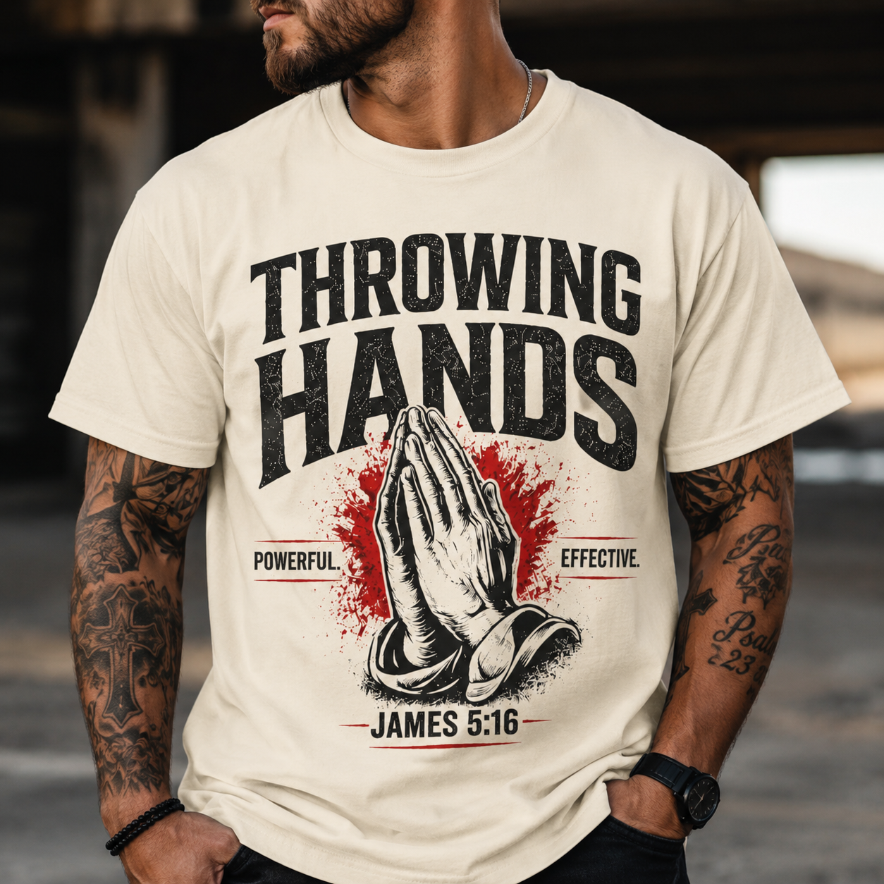 Throwing Hands Prayer Shirt Premium | James 5:16 Christian Tee | Powerful Effective Prayer Shirt | Faith Streetwear by Crowned by Grace