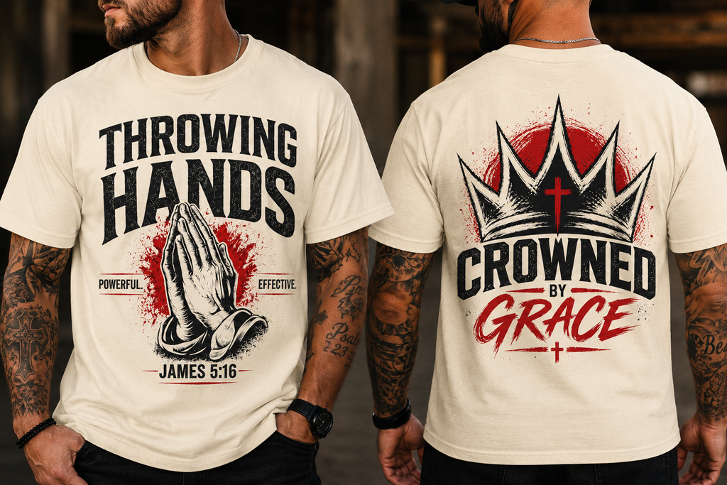 Throwing Hands Prayer Shirt Premium | James 5:16 Christian Tee | Powerful Effective Prayer Shirt | Faith Streetwear by Crowned by Grace
