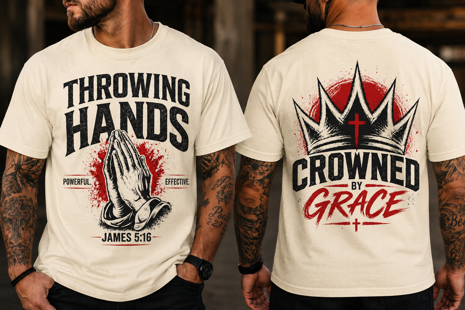 Throwing Hands Prayer Shirt Premium | James 5:16 Christian Tee | Powerful Effective Prayer Shirt | Faith Streetwear by Crowned by Grace