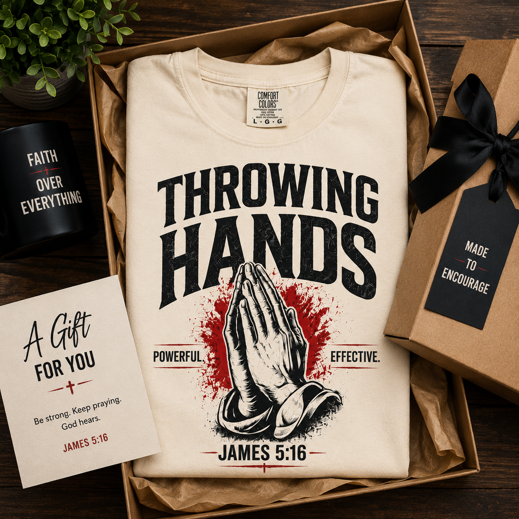Throwing Hands Prayer Shirt Premium | James 5:16 Christian Tee | Powerful Effective Prayer Shirt | Faith Streetwear by Crowned by Grace