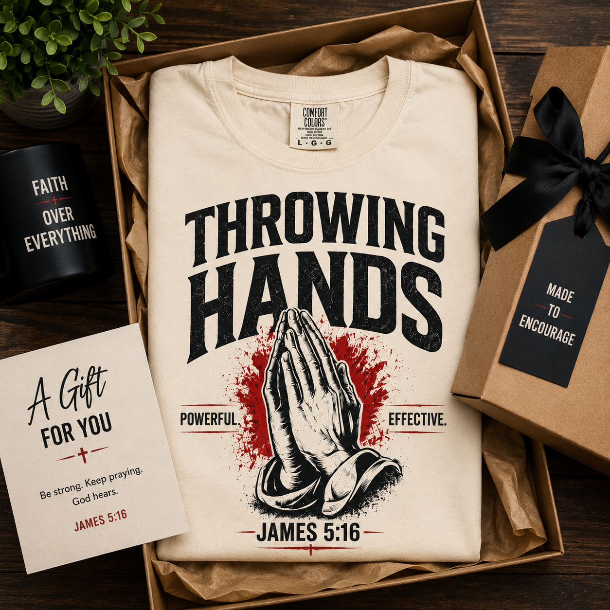 Throwing Hands Prayer Shirt Premium | James 5:16 Christian Tee | Powerful Effective Prayer Shirt | Faith Streetwear by Crowned by Grace
