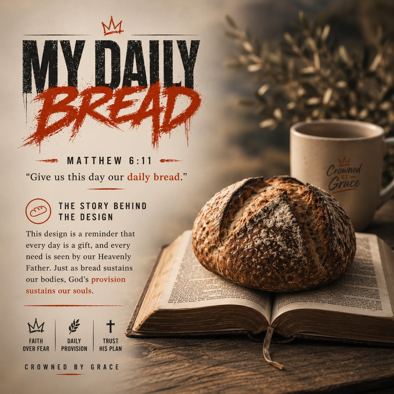 Christian Streetwear Shirt My Daily Bread Matthew 6:11 Tee Crowned By Grace Faith Shirt Bible Verse Graphic Tee