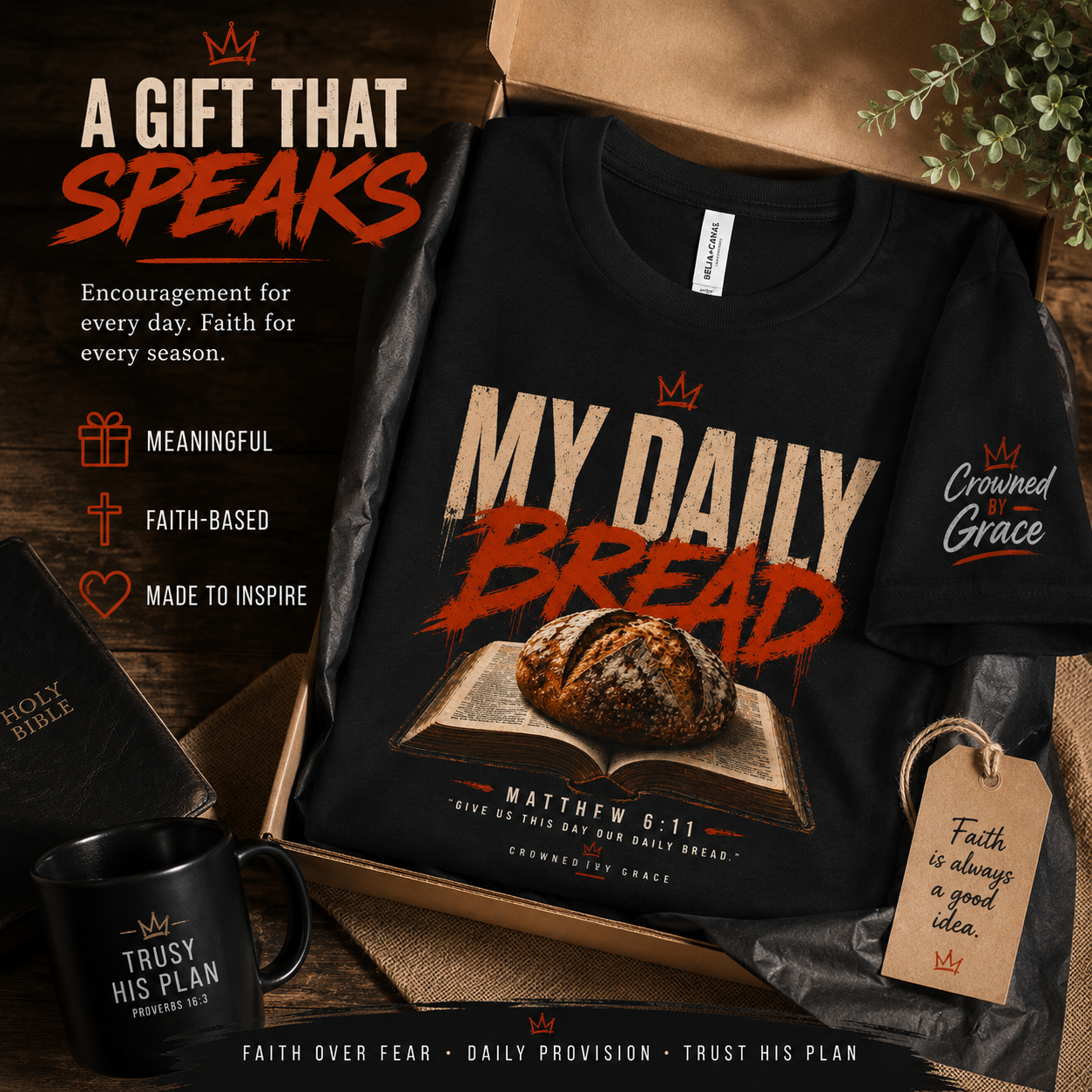 Christian Streetwear Shirt My Daily Bread Matthew 6:11 Tee Crowned By Grace Faith Shirt Bible Verse Graphic Tee