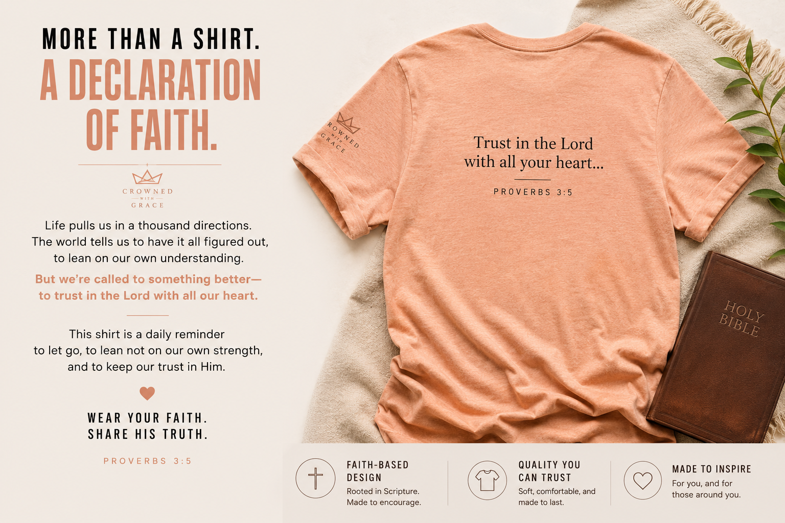Christian Shirt Not Leaning Just Trusting Tee, Proverbs 3:5 Shirt, Faith Based Apparel, Trust God Shirt, Minimalist Christian Tee