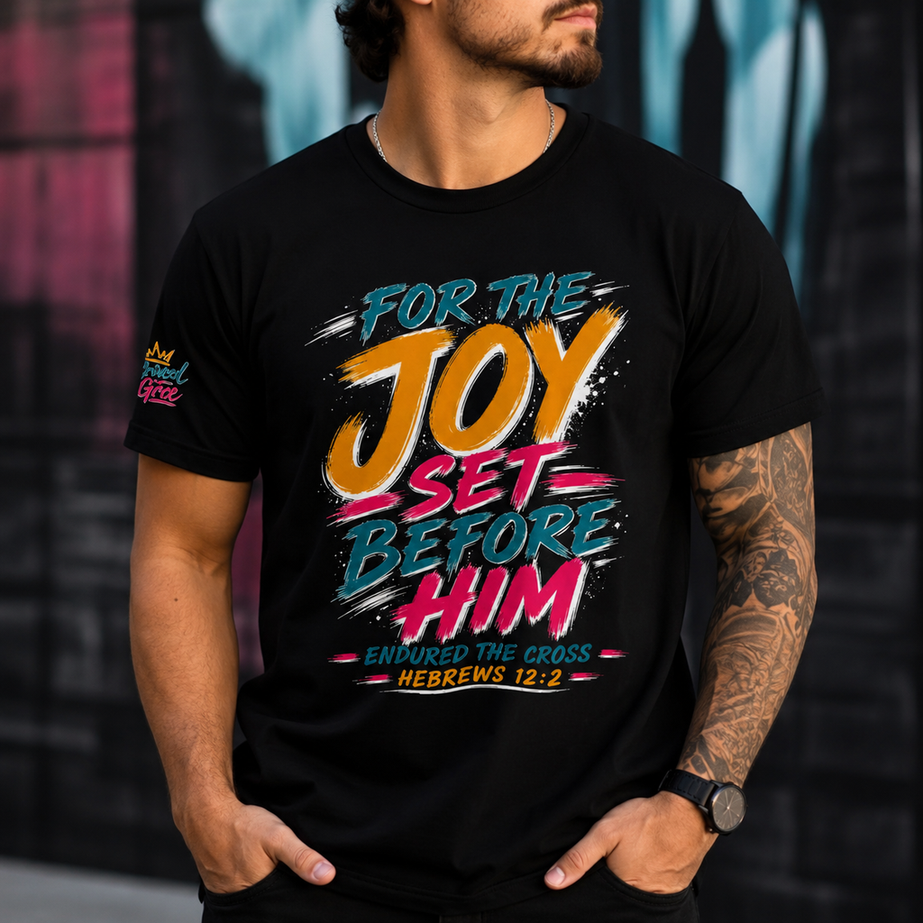 For the Joy Set Before Him Shirt, Christian Streetwear Tee, Hebrews 12:2 Graphic Tee, Faith Based Shirt, Christian Gift
