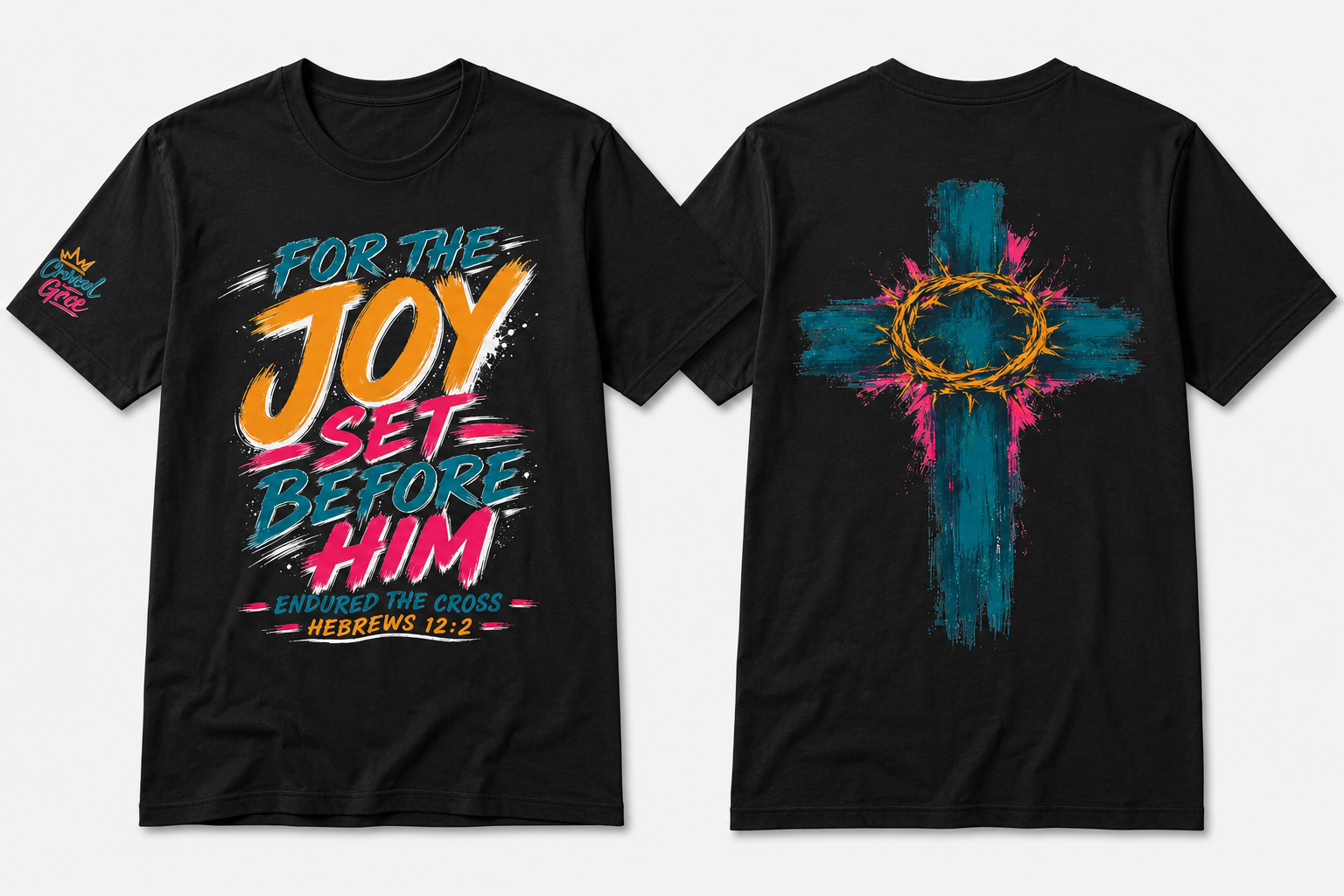 For the Joy Set Before Him Shirt, Christian Streetwear Tee, Hebrews 12:2 Graphic Tee, Faith Based Shirt, Christian Gift