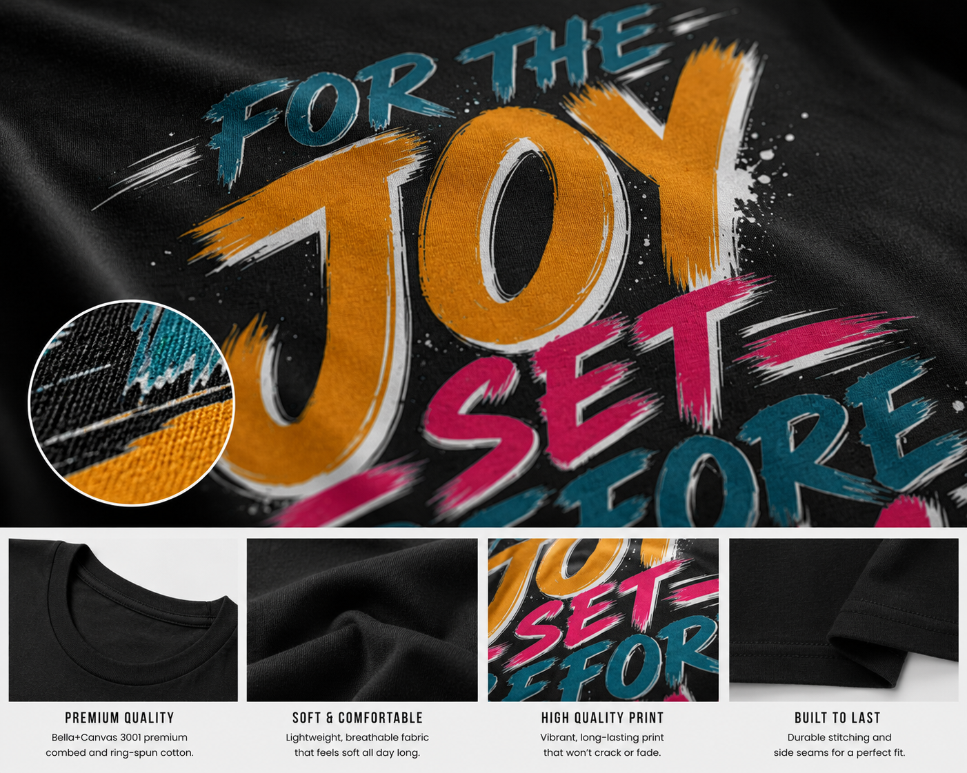 For the Joy Set Before Him Shirt, Christian Streetwear Tee, Hebrews 12:2 Graphic Tee, Faith Based Shirt, Christian Gift