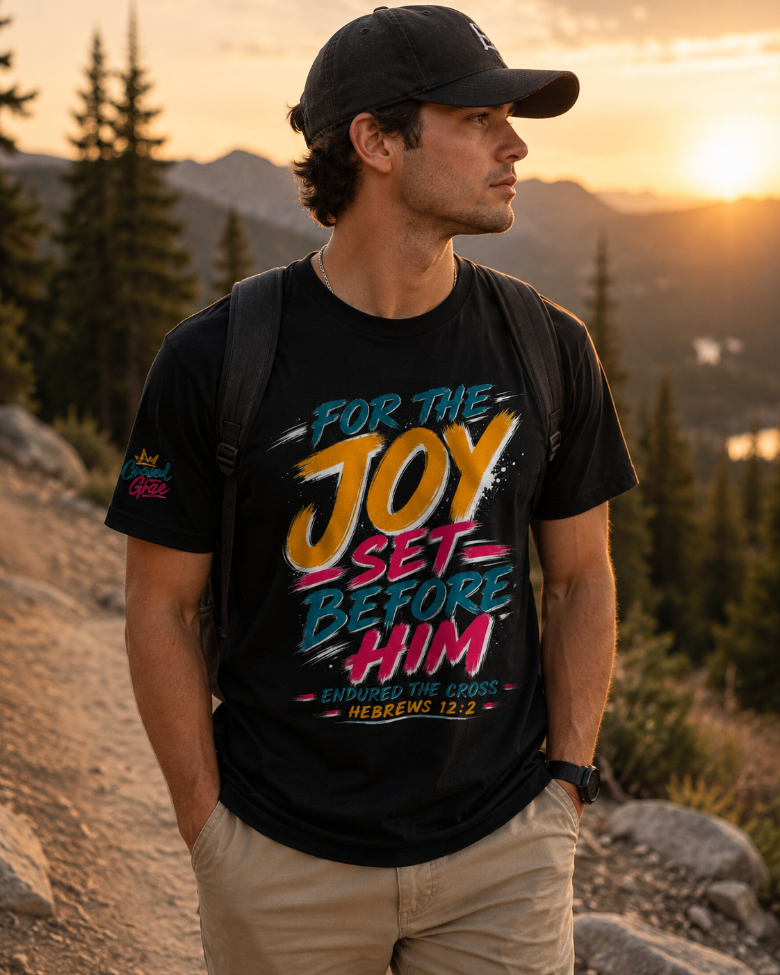 For the Joy Set Before Him Shirt, Christian Streetwear Tee, Hebrews 12:2 Graphic Tee, Faith Based Shirt, Christian Gift