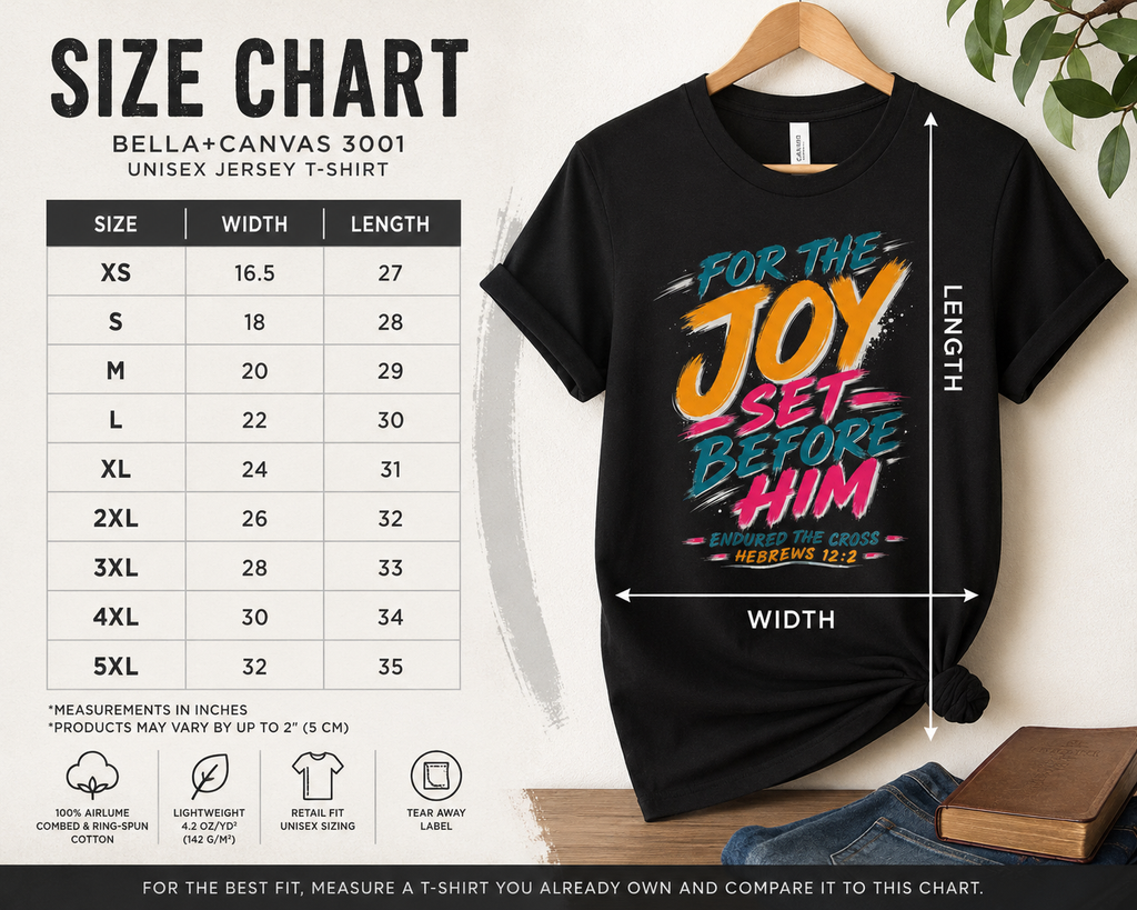 For the Joy Set Before Him Shirt, Christian Streetwear Tee, Hebrews 12:2 Graphic Tee, Faith Based Shirt, Christian Gift
