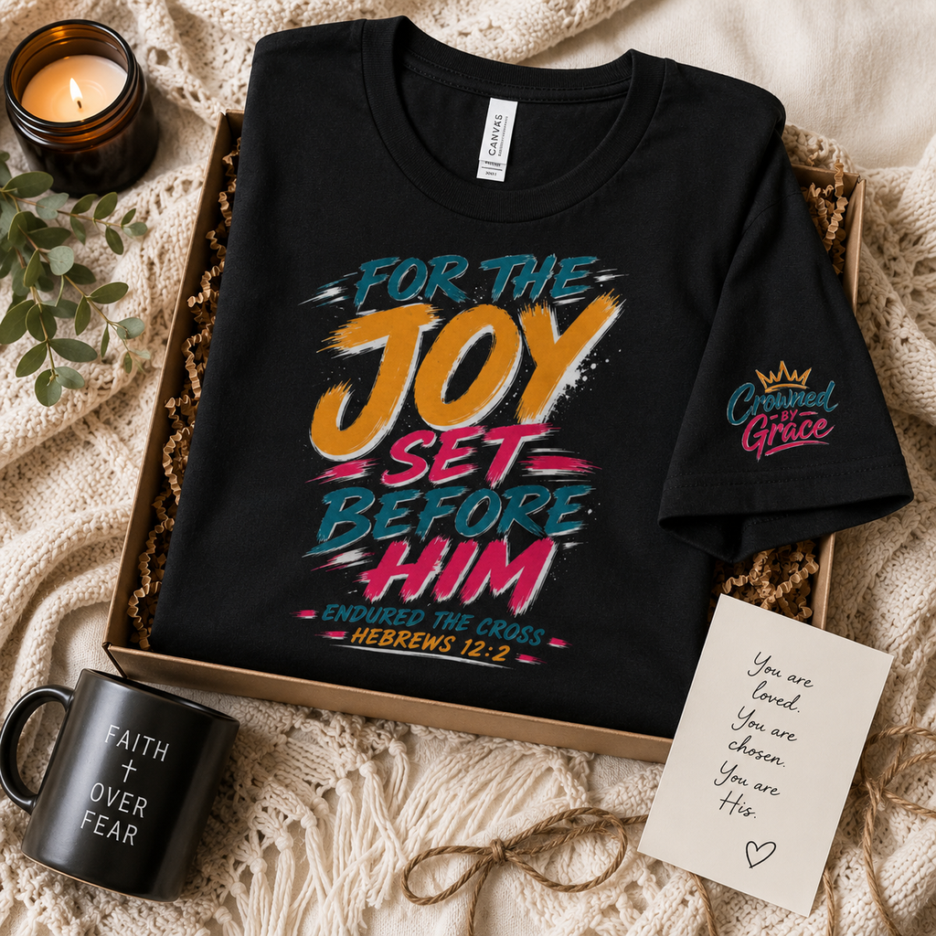 For the Joy Set Before Him Shirt, Christian Streetwear Tee, Hebrews 12:2 Graphic Tee, Faith Based Shirt, Christian Gift