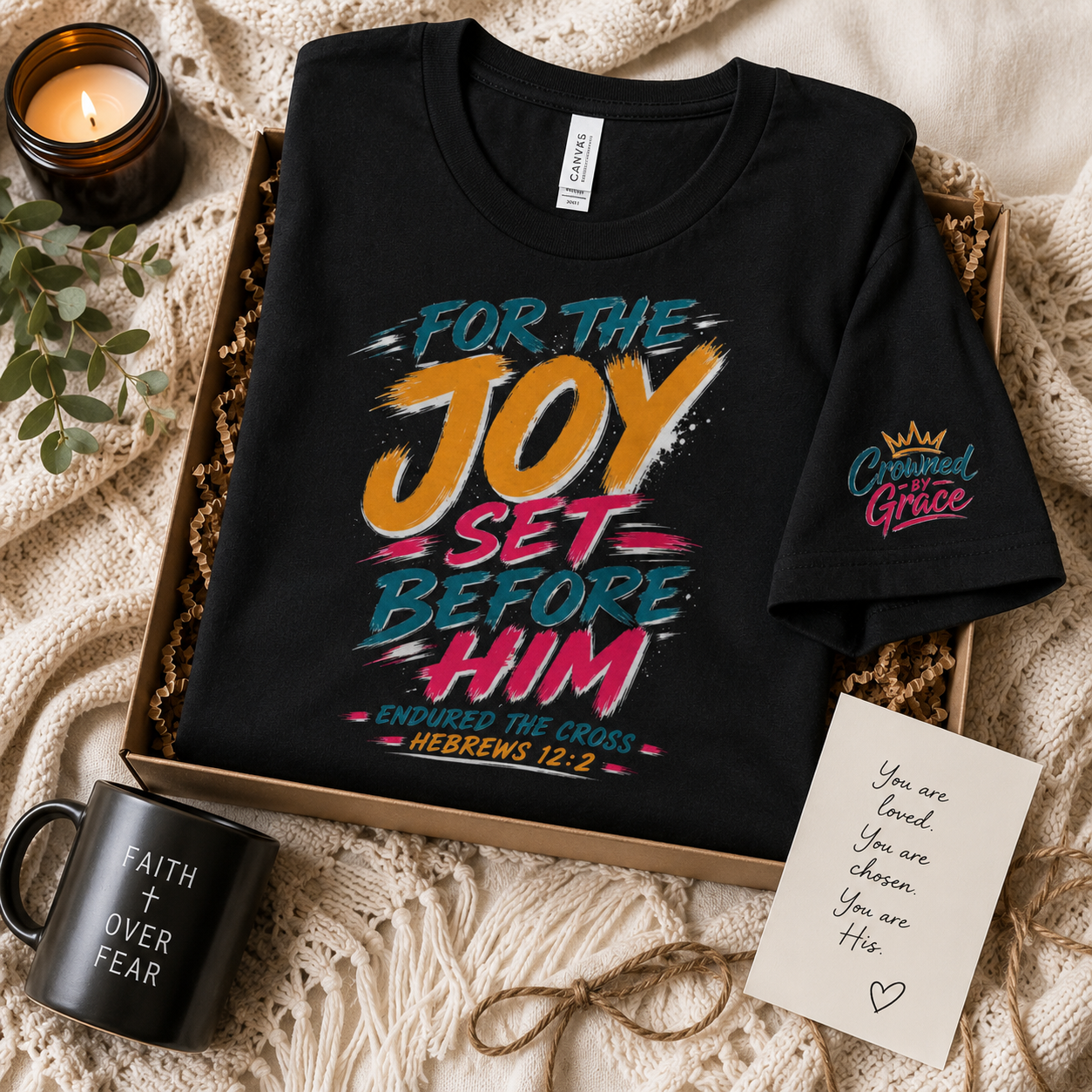 For the Joy Set Before Him Shirt, Christian Streetwear Tee, Hebrews 12:2 Graphic Tee, Faith Based Shirt, Christian Gift