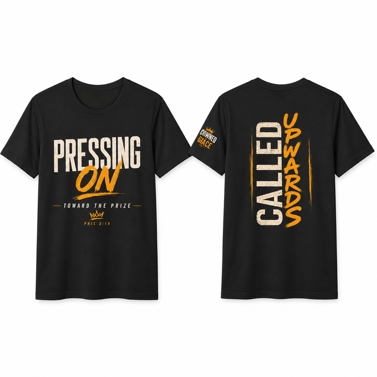 Christian Streetwear Shirt Pressing On Toward The Prize Tee Philippians 3:14 Faith Graphic T Shirt Crowned By Grace