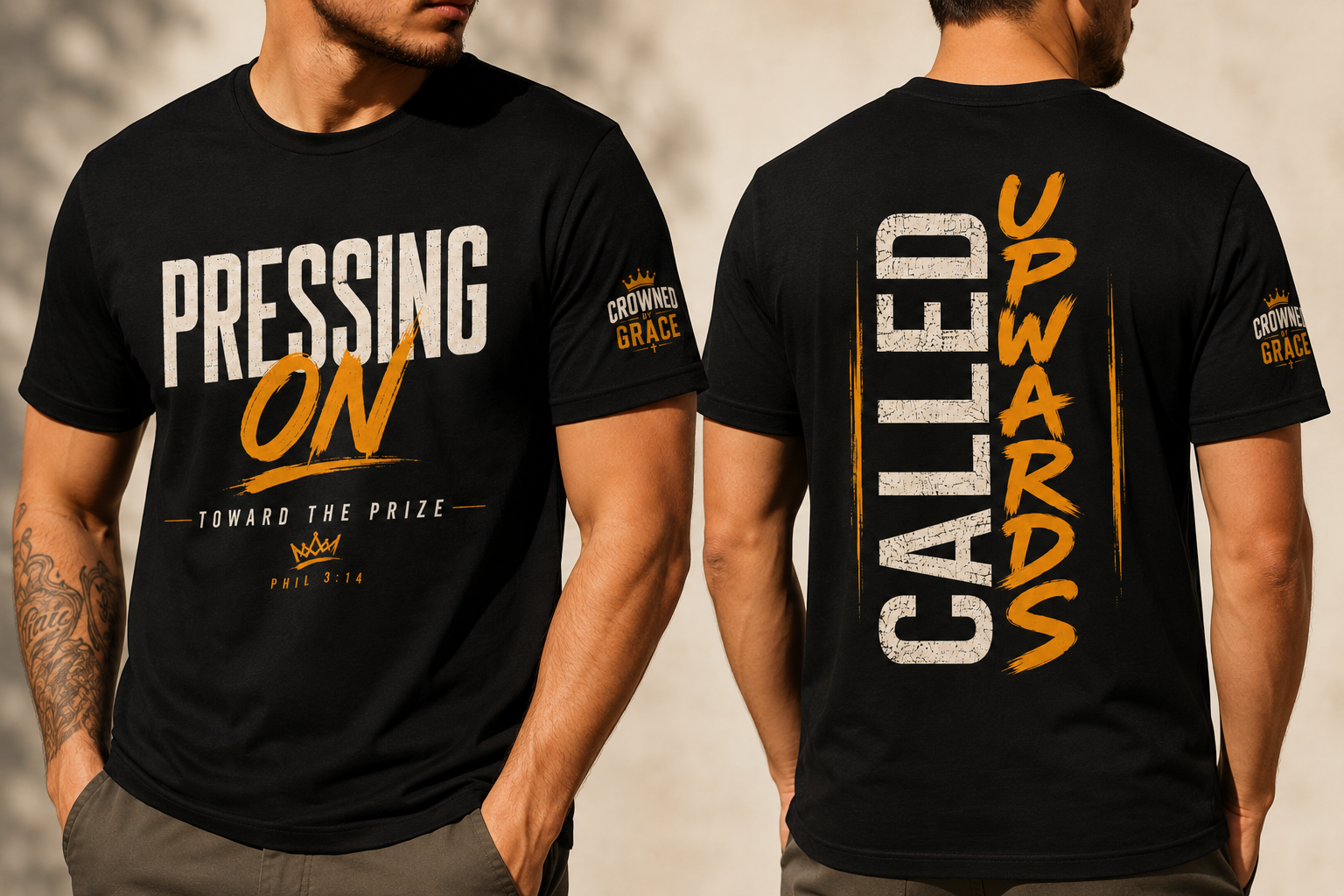 Christian Streetwear Shirt Pressing On Toward The Prize Tee Philippians 3:14 Faith Graphic T Shirt Crowned By Grace