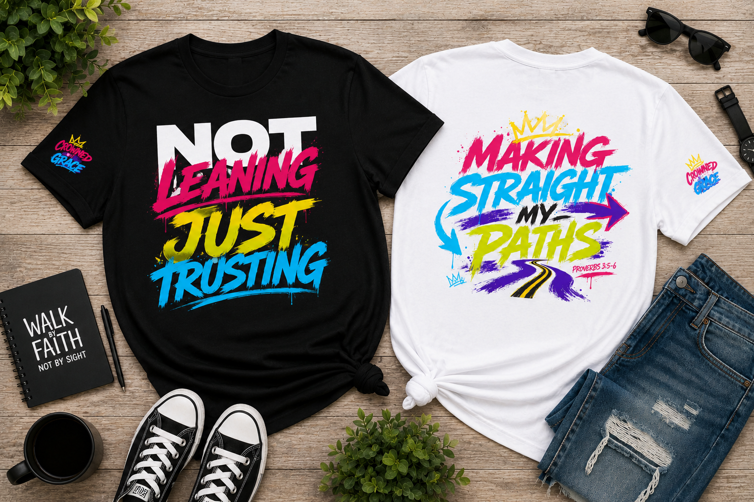 Christian Streetwear Shirt, Not Leaning Just Trusting Tee, Proverbs 3:5 Shirt, Faith Based Graphic Tee, Crowned By Grace