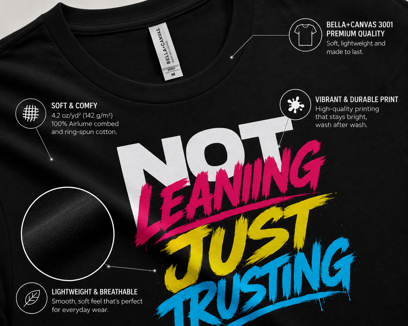 Christian Streetwear Shirt, Not Leaning Just Trusting Tee, Proverbs 3:5 Shirt, Faith Based Graphic Tee, Crowned By Grace