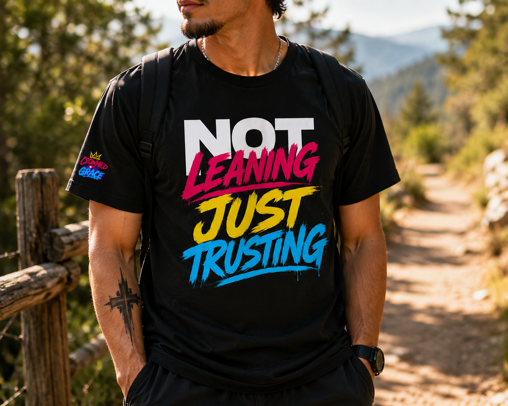 Christian Streetwear Shirt, Not Leaning Just Trusting Tee, Proverbs 3:5 Shirt, Faith Based Graphic Tee, Crowned By Grace