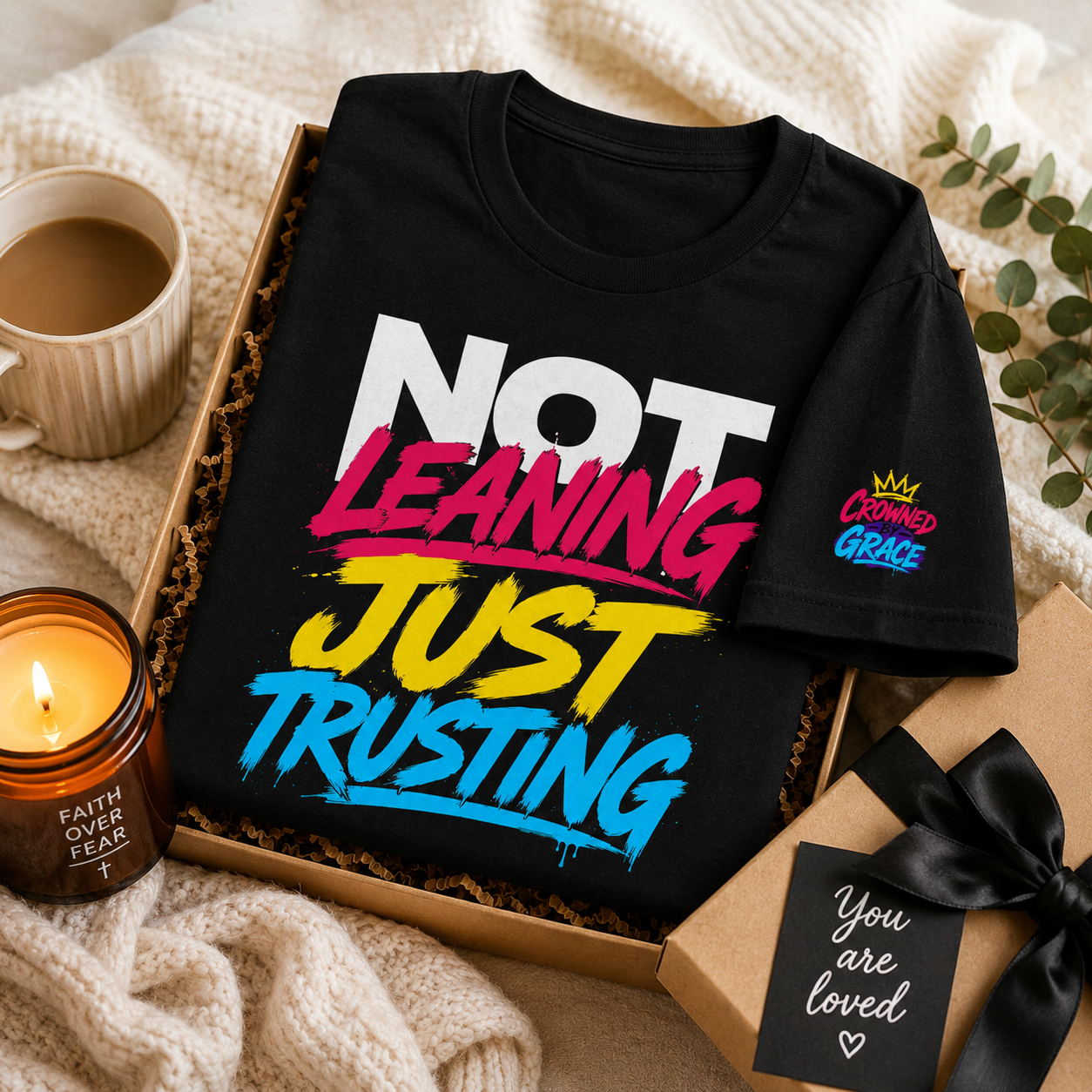 Christian Streetwear Shirt, Not Leaning Just Trusting Tee, Proverbs 3:5 Shirt, Faith Based Graphic Tee, Crowned By Grace