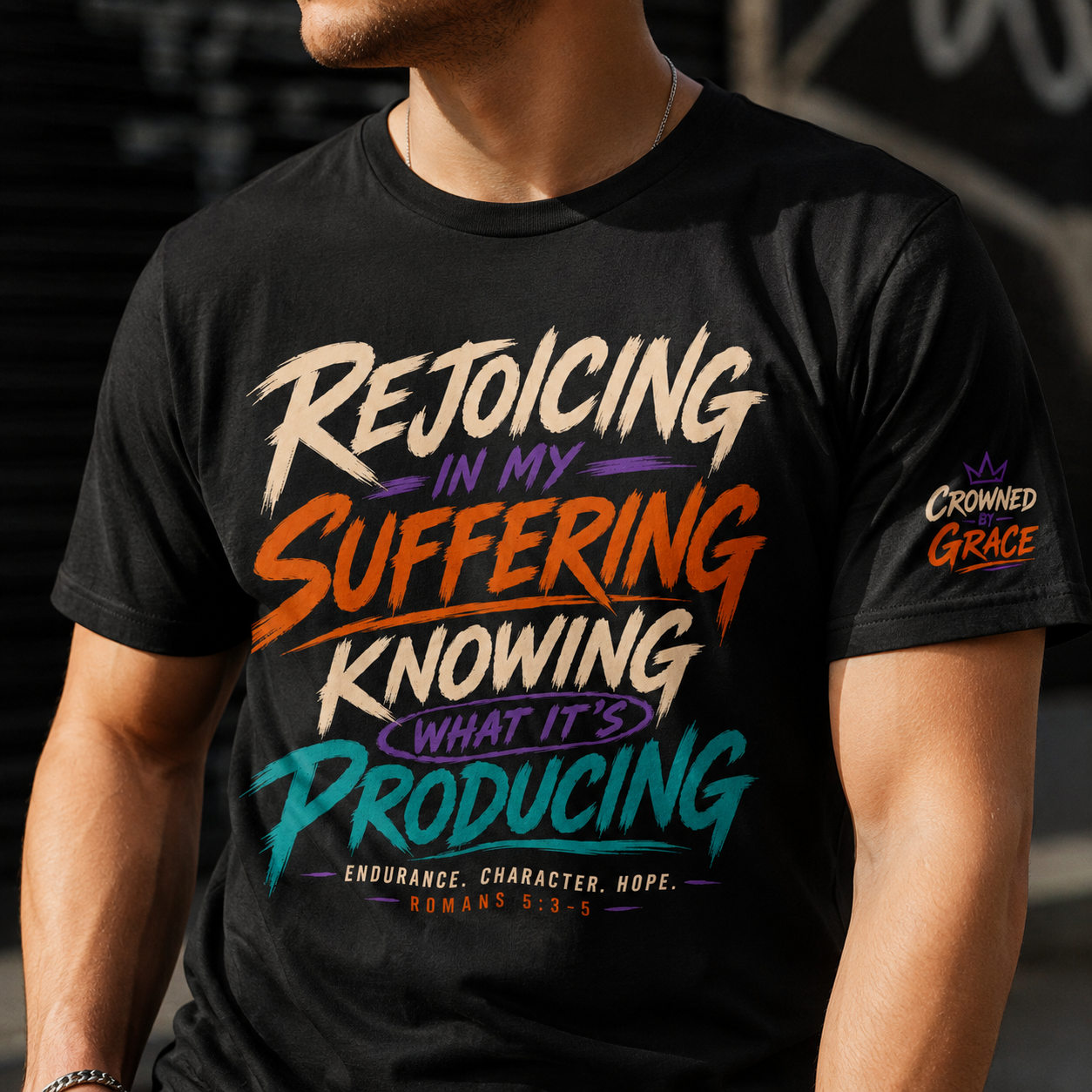 Rejoicing In My Suffering Shirt | Romans 5 3 5 Christian Tee | Hope Doesnt Disappoint | Faith Streetwear Shirt