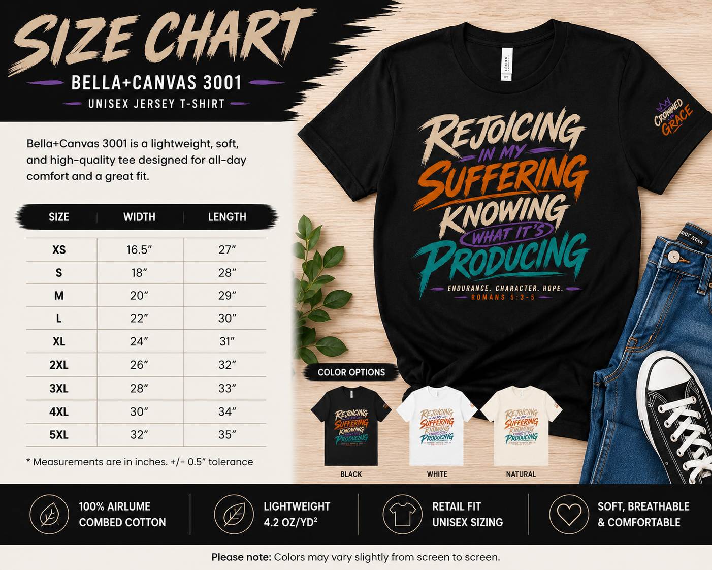 Rejoicing In My Suffering Shirt | Romans 5 3 5 Christian Tee | Hope Doesnt Disappoint | Faith Streetwear Shirt