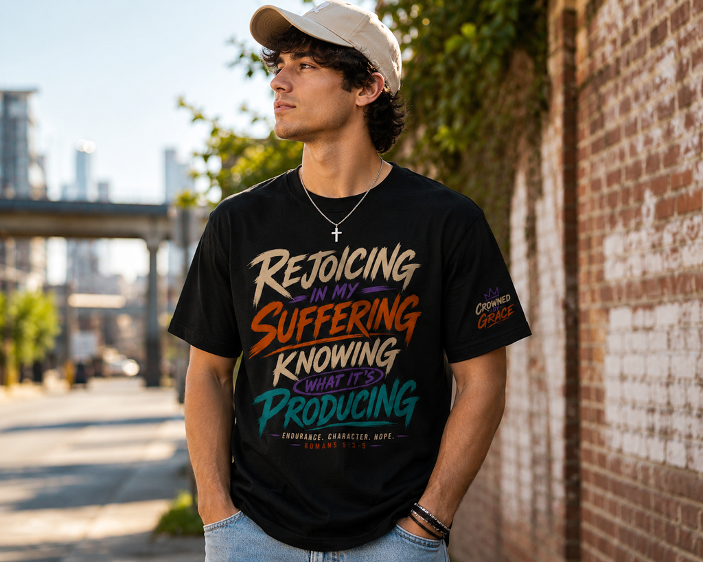Rejoicing In My Suffering Shirt | Romans 5 3 5 Christian Tee | Hope Doesnt Disappoint | Faith Streetwear Shirt