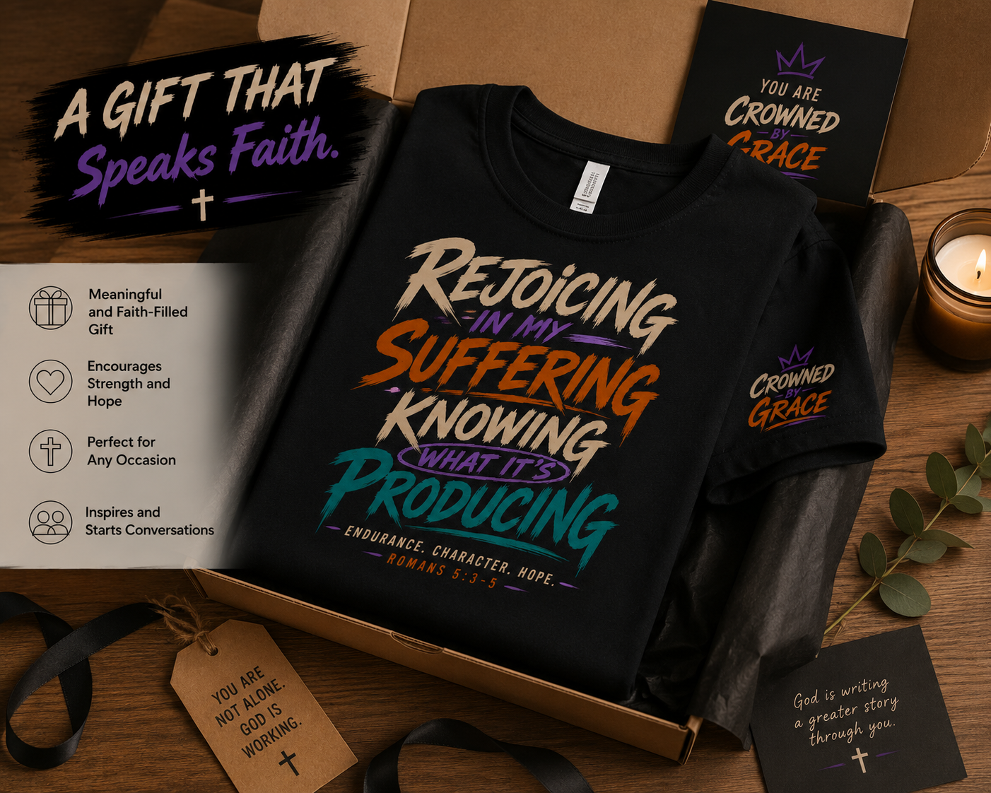 Rejoicing In My Suffering Shirt | Romans 5 3 5 Christian Tee | Hope Doesnt Disappoint | Faith Streetwear Shirt