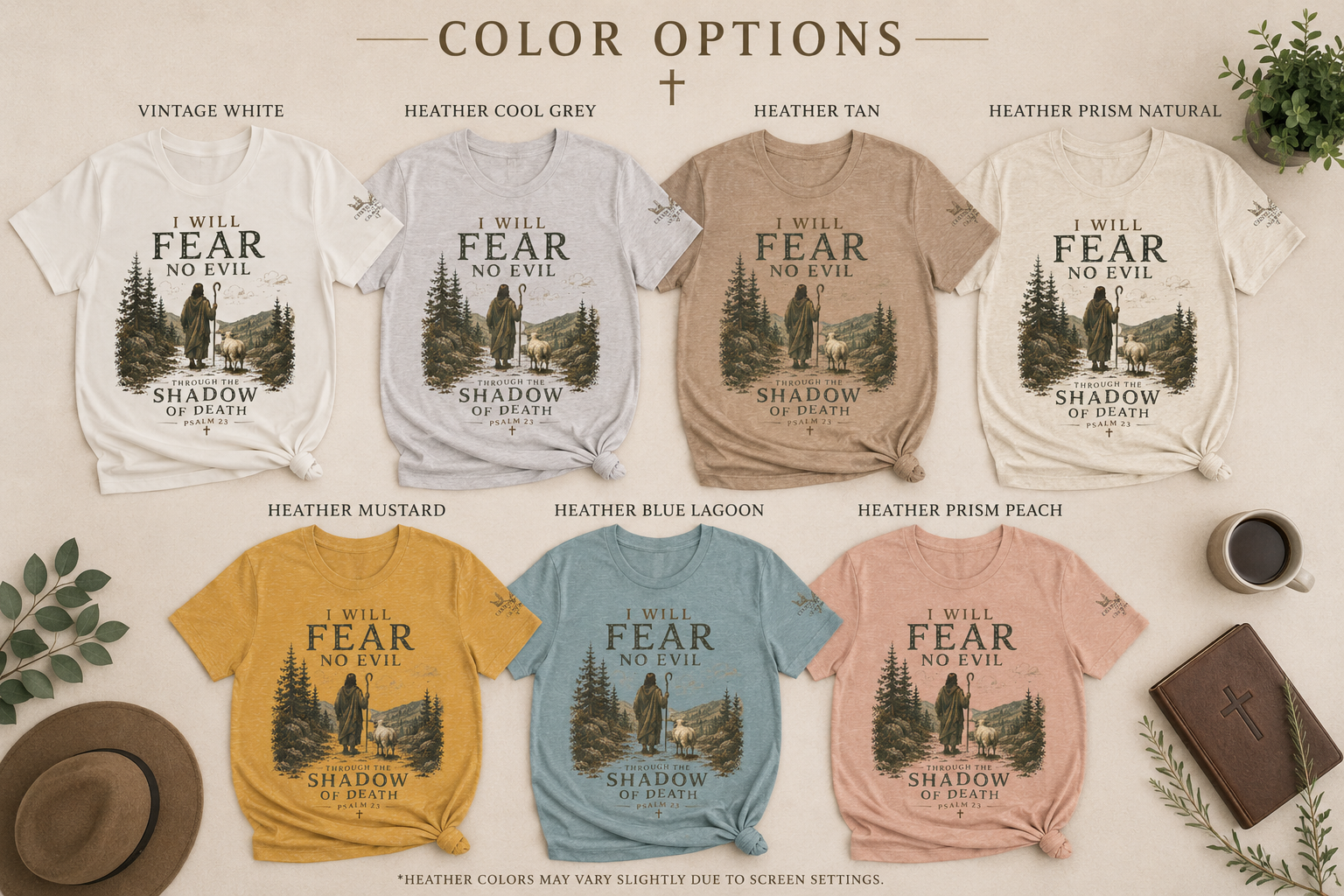 Psalm 23 Christian Shirt – “I Will Fear No Evil” Faith Tee | Christian Graphic Tee | Bella Canvas 3001 | Christian Streetwear | Crowned By Grace