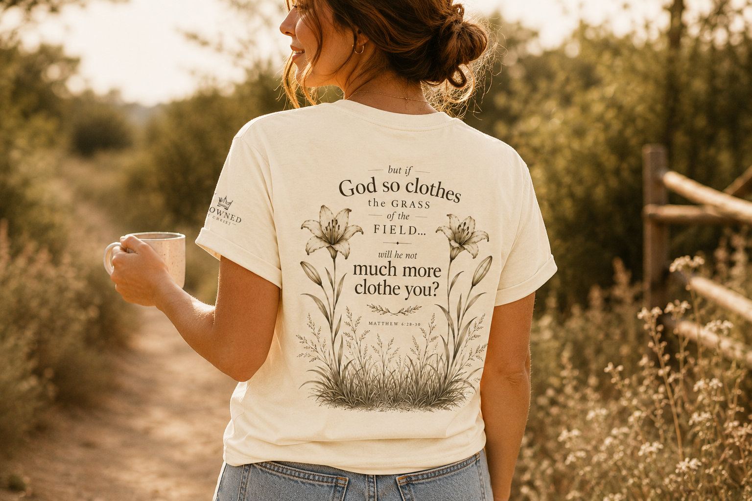 Neither Toil Nor Spin – Matthew 6:26 Christian Floral Tee | Faith-Based Bella+Canvas Shirt | Crowned By Grace