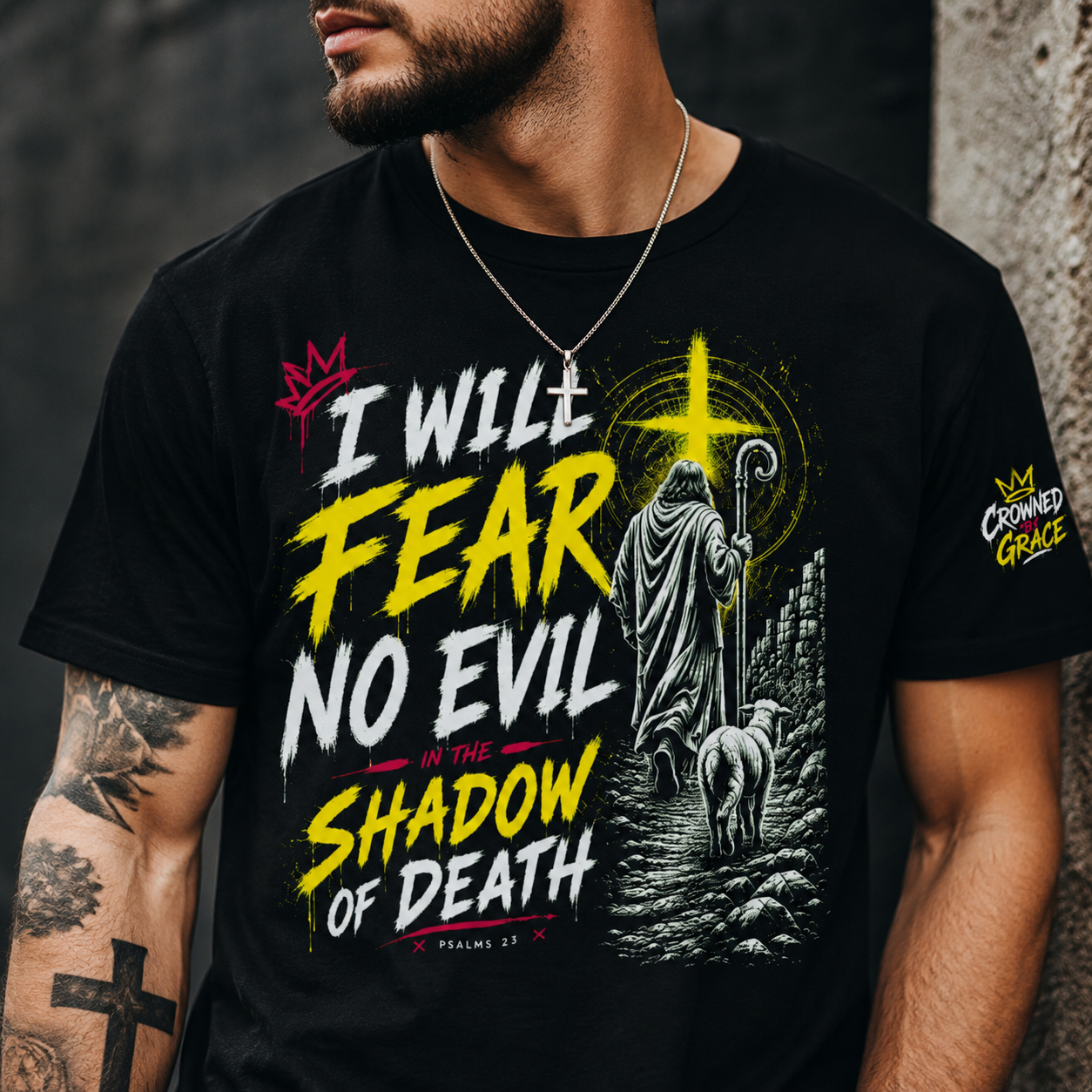 I Will Fear No Evil Christian T-Shirt | Psalm 23 Faith Shirt | He Is With Me Tee | Christian Streetwear | Bella Canvas 3001