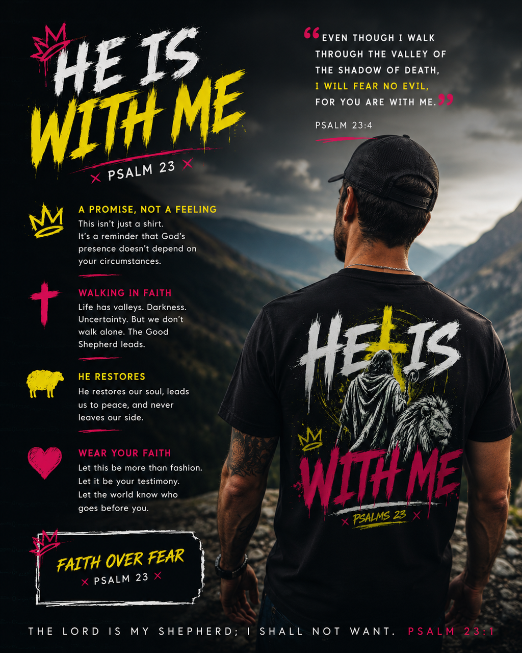 I Will Fear No Evil Christian T-Shirt | Psalm 23 Faith Shirt | He Is With Me Tee | Christian Streetwear | Bella Canvas 3001