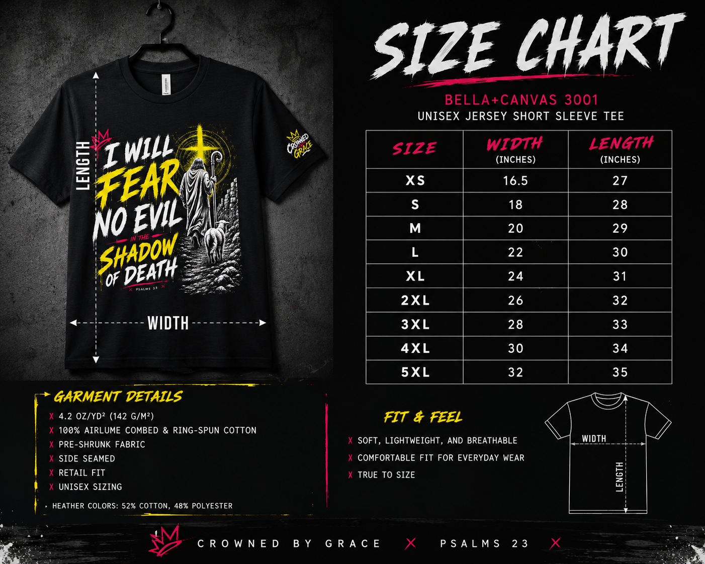 I Will Fear No Evil Christian T-Shirt | Psalm 23 Faith Shirt | He Is With Me Tee | Christian Streetwear | Bella Canvas 3001