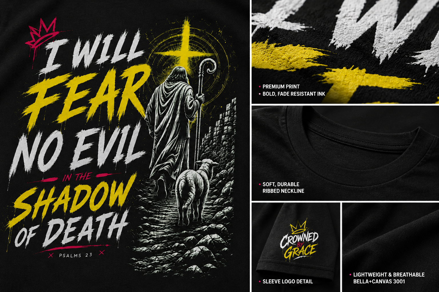 I Will Fear No Evil Christian T-Shirt | Psalm 23 Faith Shirt | He Is With Me Tee | Christian Streetwear | Bella Canvas 3001