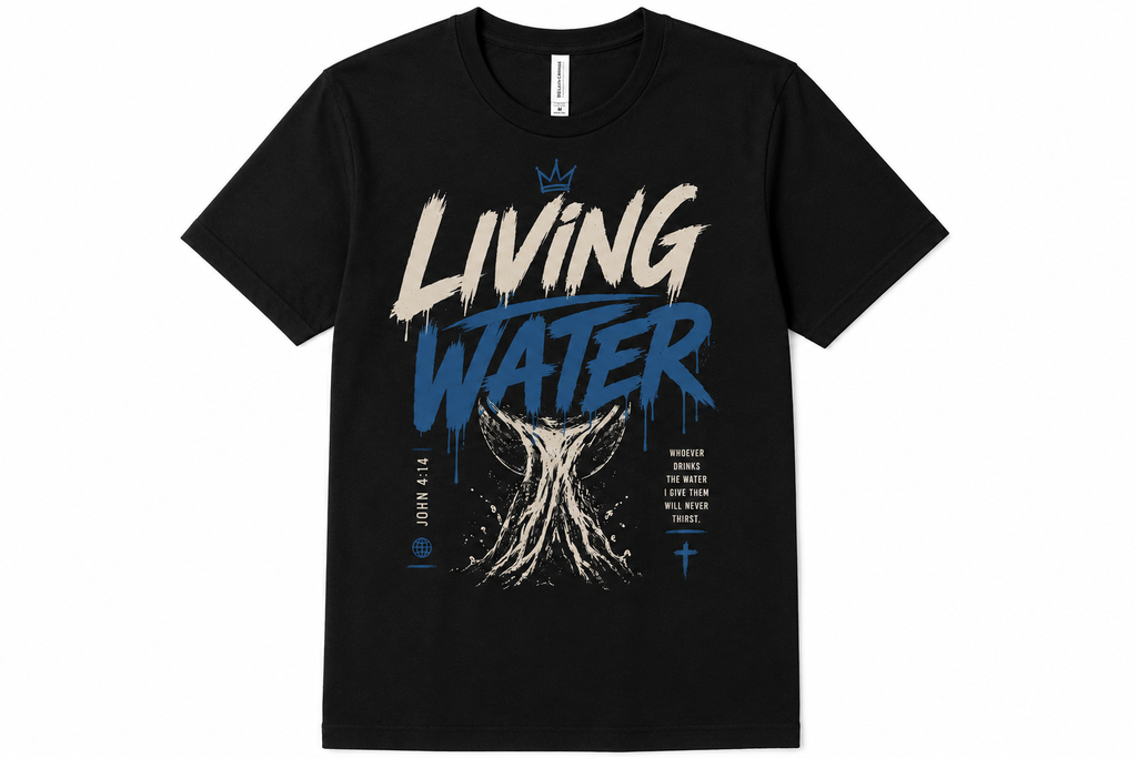 Living Water Christian Shirt | John 4:14 Bible Verse Tee | Faith Streetwear Graphic Shirt | Crowned by Grace