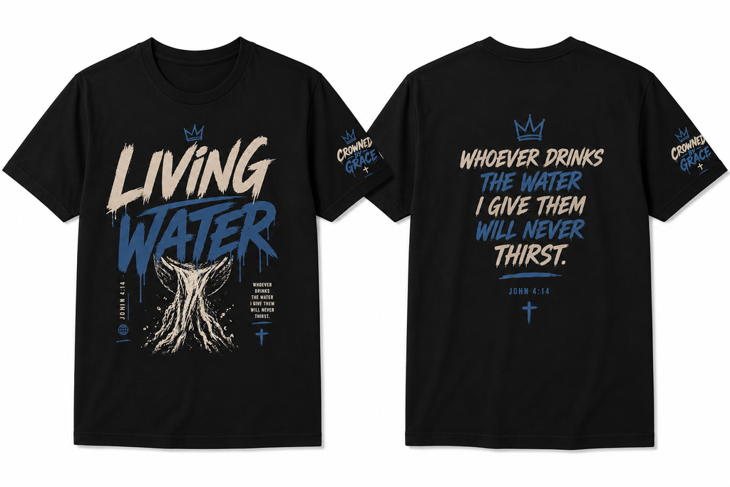 Living Water Christian Shirt | John 4:14 Bible Verse Tee | Faith Streetwear Graphic Shirt | Crowned by Grace
