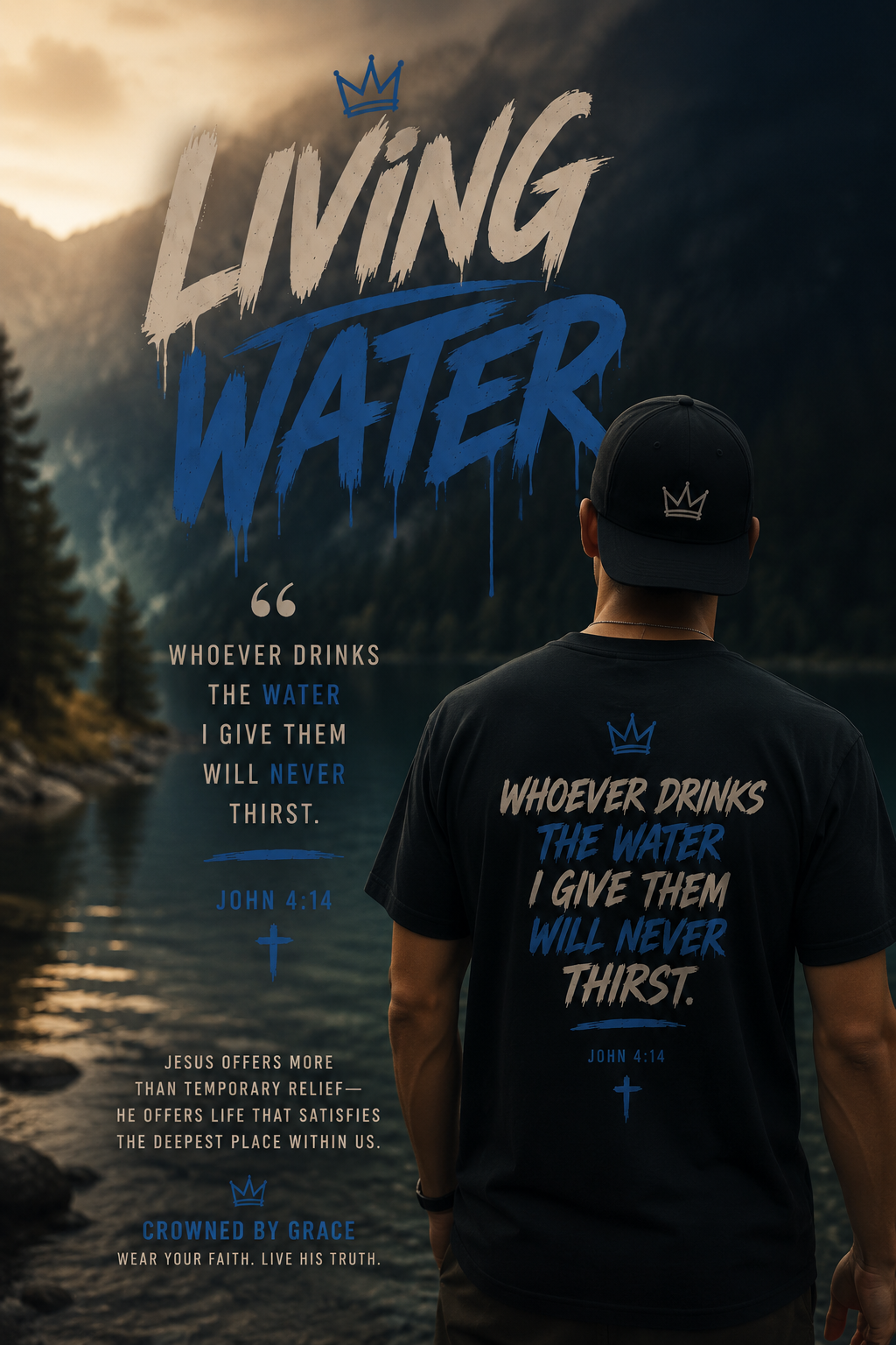 Living Water Christian Shirt | John 4:14 Bible Verse Tee | Faith Streetwear Graphic Shirt | Crowned by Grace