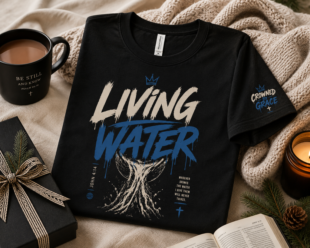 Living Water Christian Shirt | John 4:14 Bible Verse Tee | Faith Streetwear Graphic Shirt | Crowned by Grace