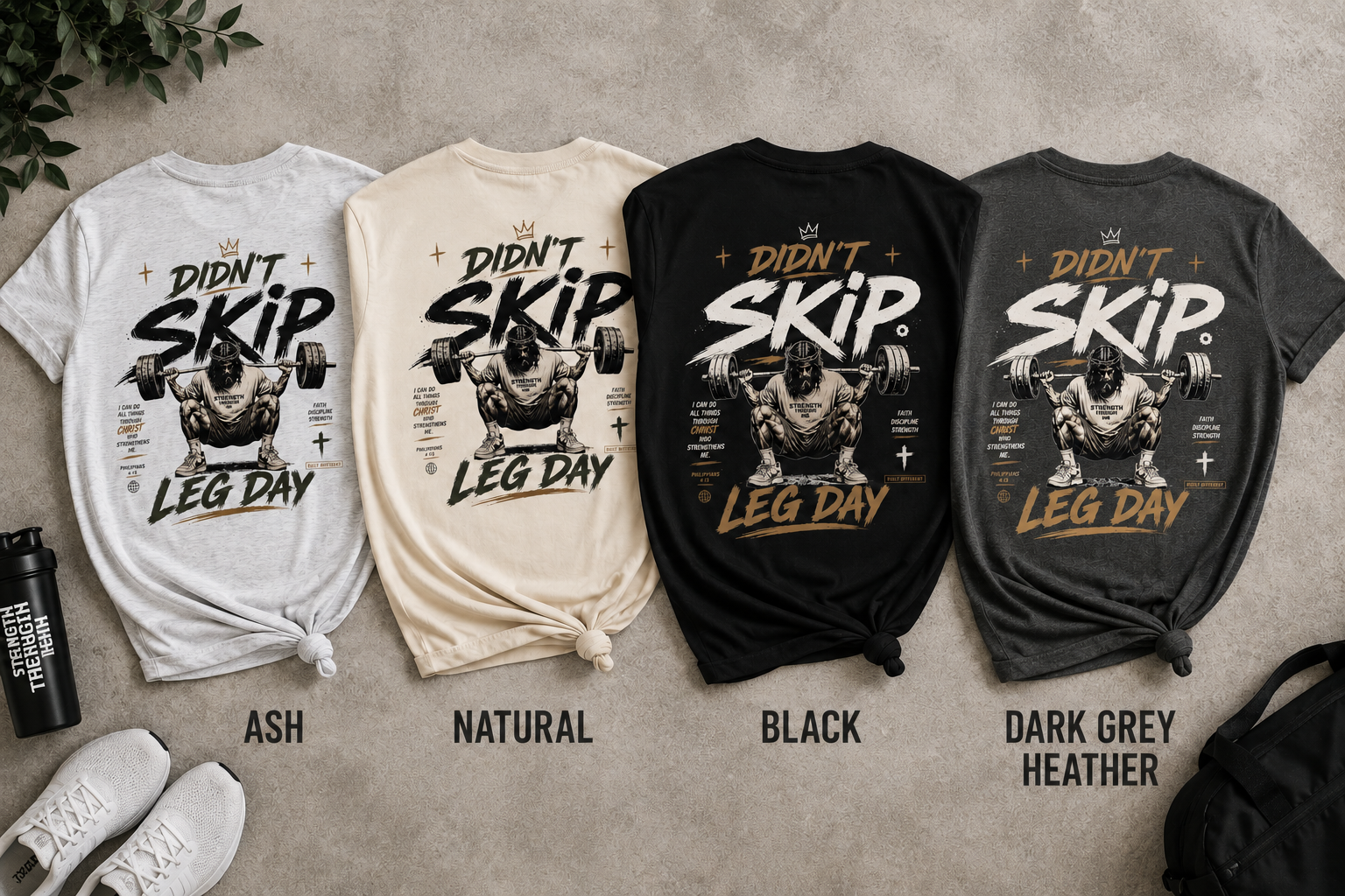 Didn’t Skip Leg Day Christian Gym Shirt | Philippians 4:13 Faith Workout Tee | Christian Fitness Apparel | Gym Motivation Shirt | Crowned By Grace