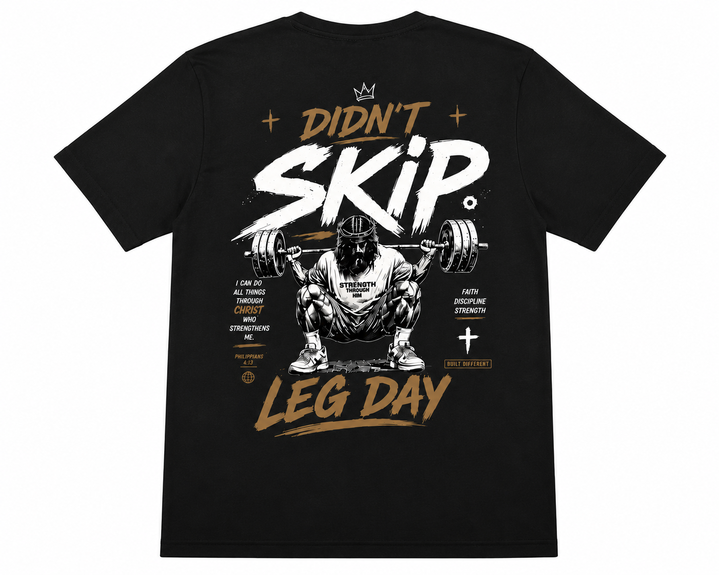 Didn’t Skip Leg Day Christian Gym Shirt | Philippians 4:13 Faith Workout Tee | Christian Fitness Apparel | Gym Motivation Shirt | Crowned By Grace
