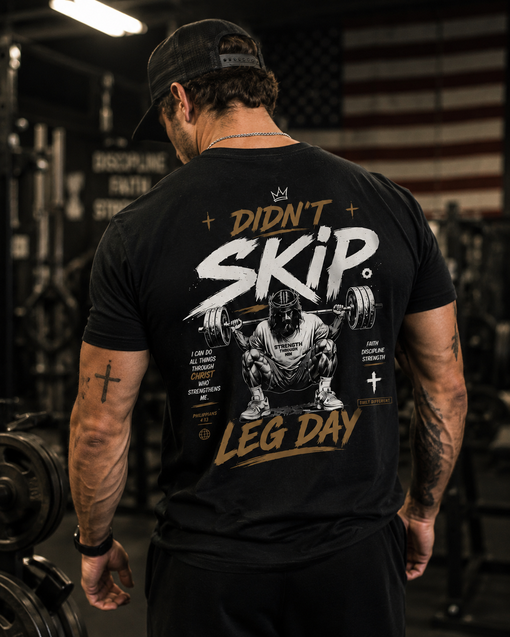 Didn’t Skip Leg Day Christian Gym Shirt | Philippians 4:13 Faith Workout Tee | Christian Fitness Apparel | Gym Motivation Shirt | Crowned By Grace