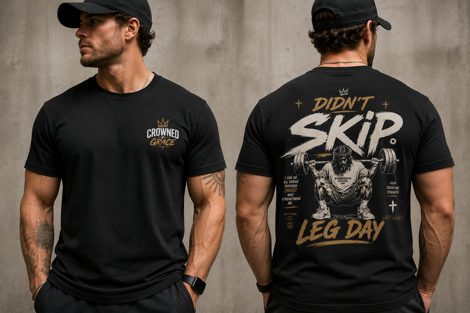 Didn’t Skip Leg Day Christian Gym Shirt | Philippians 4:13 Faith Workout Tee | Christian Fitness Apparel | Gym Motivation Shirt | Crowned By Grace