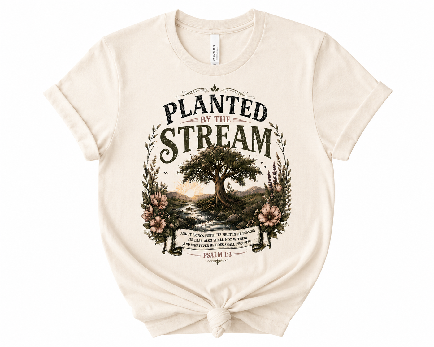Planted By The Stream Christian T-Shirt | Psalm 1:3 Faith Tee | Vintage Botanical Christian Shirt | Bella Canvas 3001 Unisex Tee