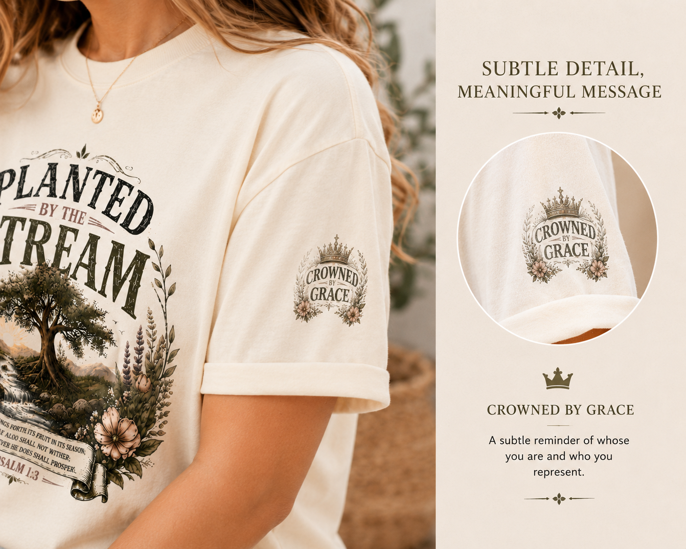 Planted By The Stream Christian T-Shirt | Psalm 1:3 Faith Tee | Vintage Botanical Christian Shirt | Bella Canvas 3001 Unisex Tee