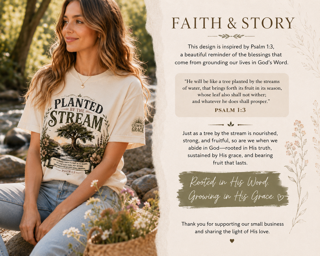 Planted By The Stream Christian T-Shirt | Psalm 1:3 Faith Tee | Vintage Botanical Christian Shirt | Bella Canvas 3001 Unisex Tee