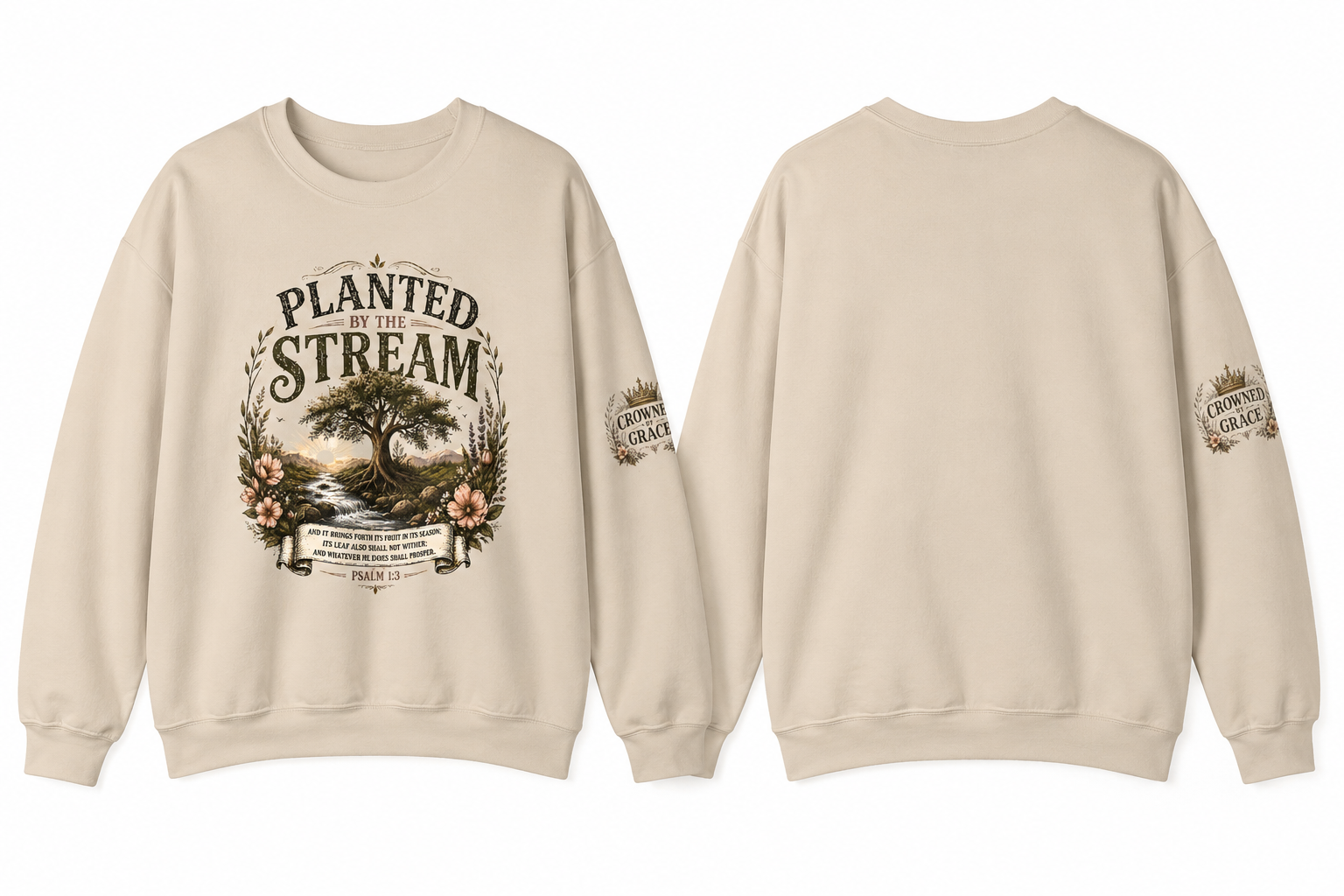 Planted By The Stream Christian Sweatshirt | Psalm 1:3 Crewneck | Faith Based Vintage Botanical Pullover | Christian Cozy Apparel