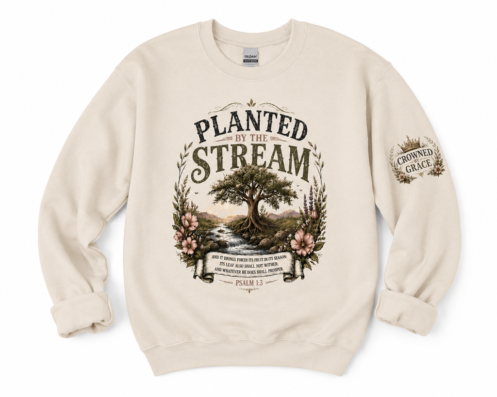 Planted By The Stream Christian Sweatshirt | Psalm 1:3 Crewneck | Faith Based Vintage Botanical Pullover | Christian Cozy Apparel