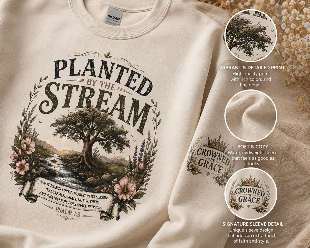 Planted By The Stream Christian Sweatshirt | Psalm 1:3 Crewneck | Faith Based Vintage Botanical Pullover | Christian Cozy Apparel