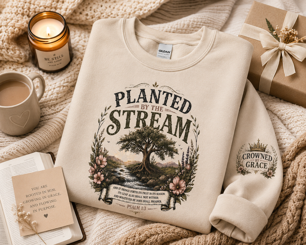 Planted By The Stream Christian Sweatshirt | Psalm 1:3 Crewneck | Faith Based Vintage Botanical Pullover | Christian Cozy Apparel