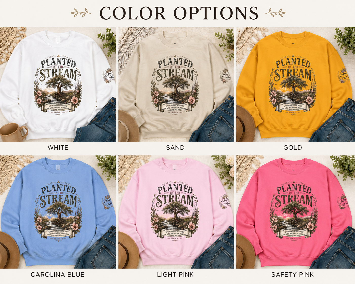 Planted By The Stream Christian Sweatshirt | Psalm 1:3 Crewneck | Faith Based Vintage Botanical Pullover | Christian Cozy Apparel