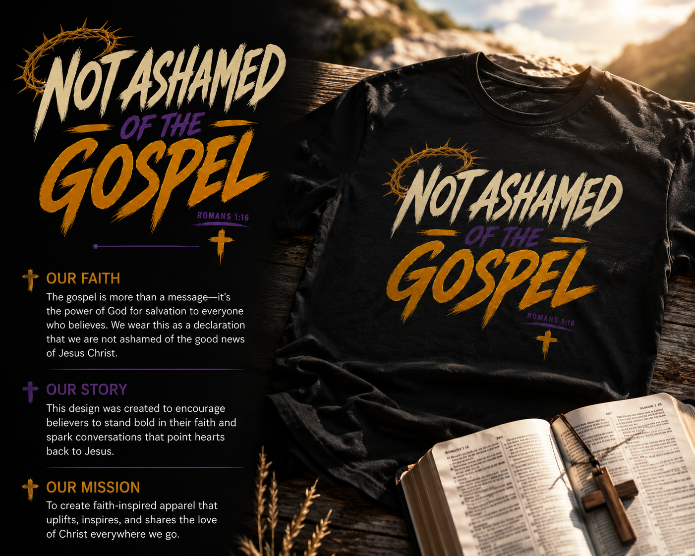Not Ashamed of the Gospel Christian Shirt | Romans 1:16 Faith Based Graphic Tee | Bold Christian Streetwear | Crowned By Grace